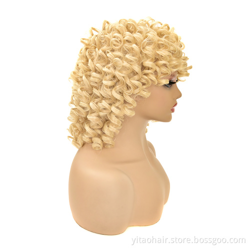 Hot Style golden Short African  Curly Wig Full Lace Human Hair Wig